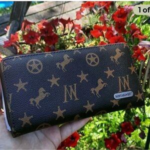 Montana West Dark Brown Wallet with Gold Patterns